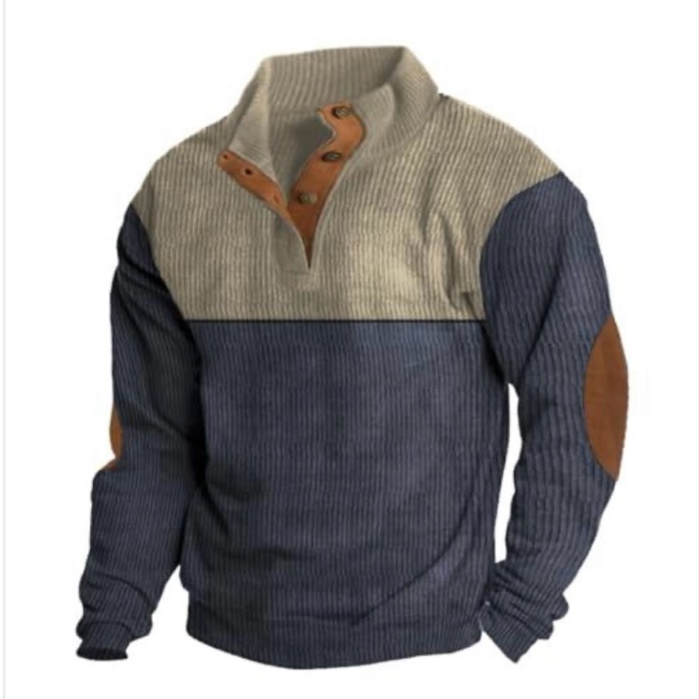 NWT Corduroy Colorblock Pullover Top Beige & Blue With Brown Accents Size XL